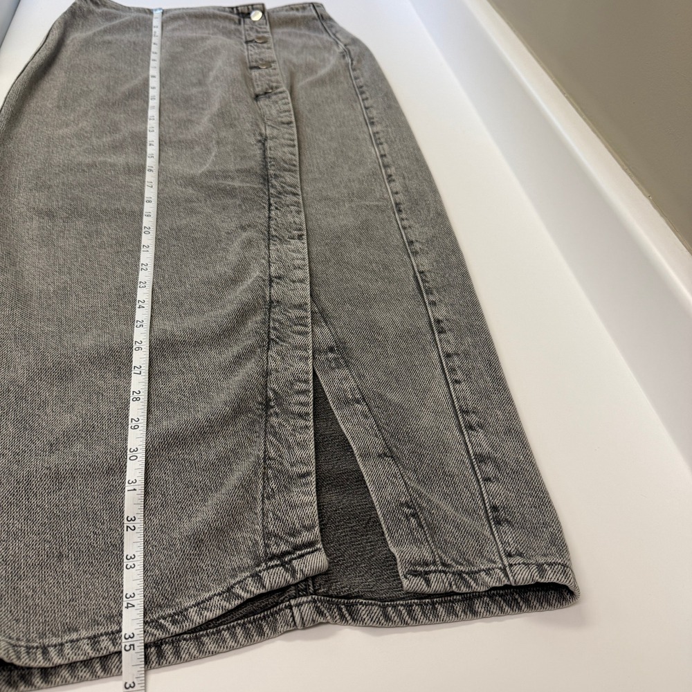 Zara Women Asymmetrical Button Front Denim Midi Skirt Size M Grey Acid Wash Slit - Picture 10 of 10